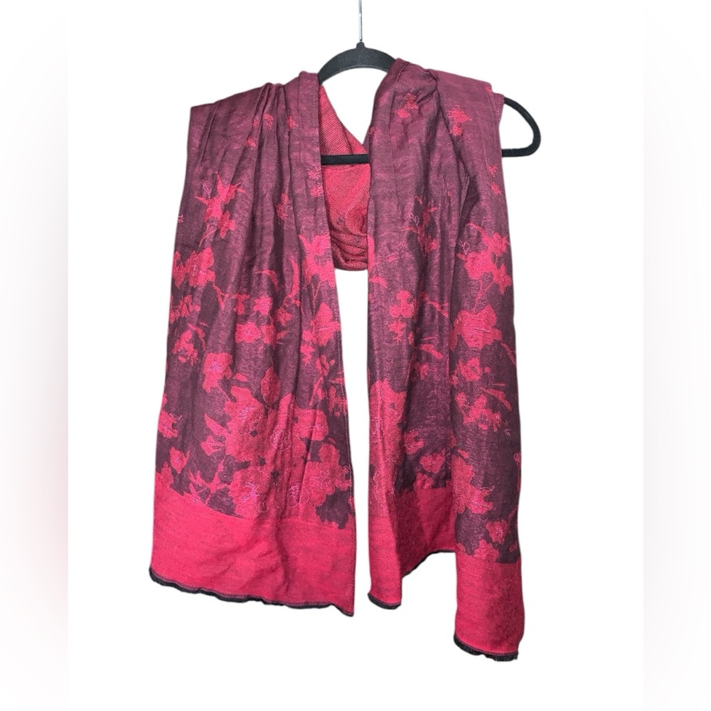 Vintage Marc Rozier Wool And Silk Red Wine Floral Scarf One Size‎